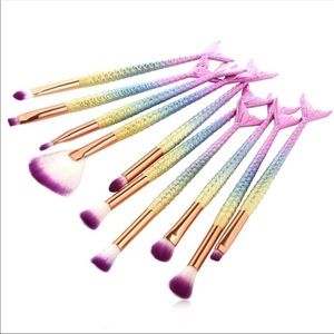 Mermaid scales 10 piece makeup brush set